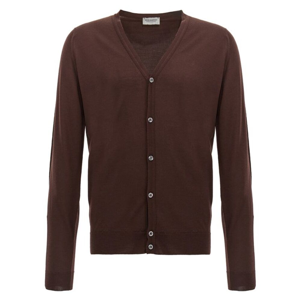 JOHN SMEDLEY Brown Wool Men's Cardigan